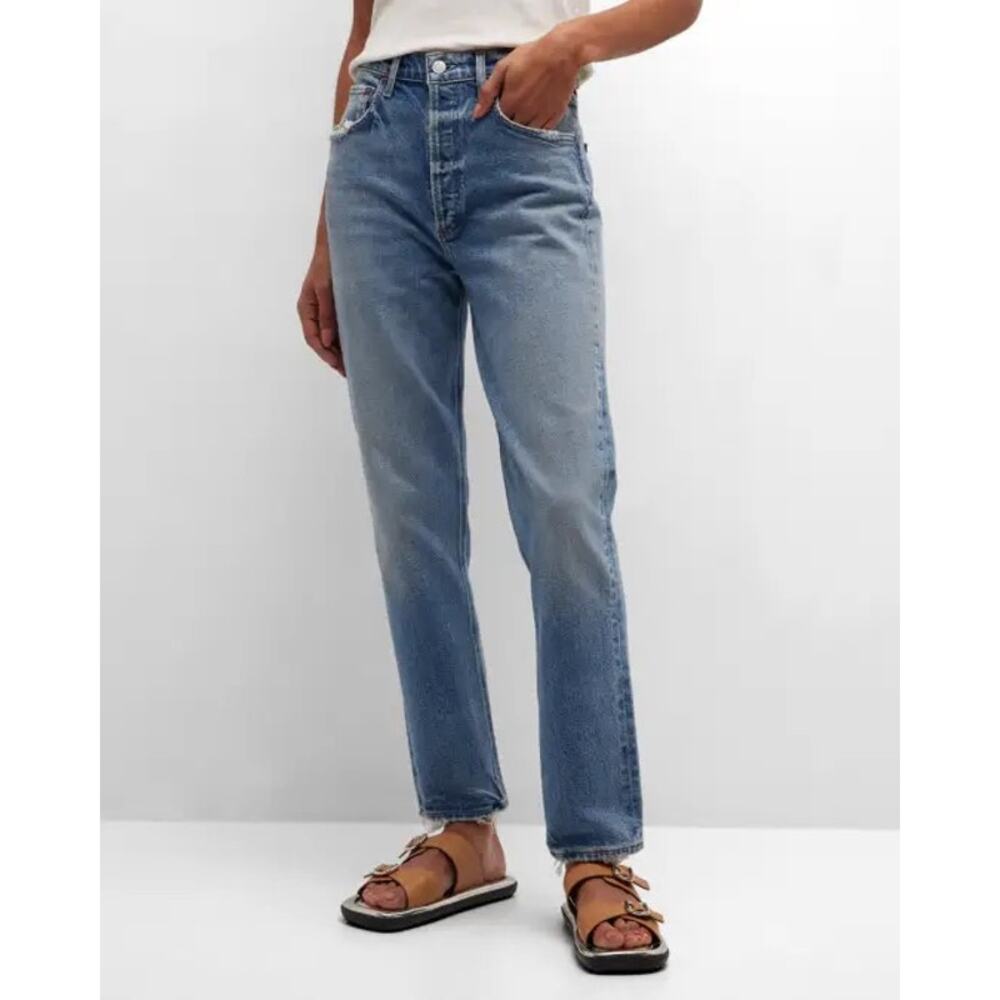 AGOLDE Riley Slim Straight Crop Jeans Women’s Size 31 Distressed Medium Wash